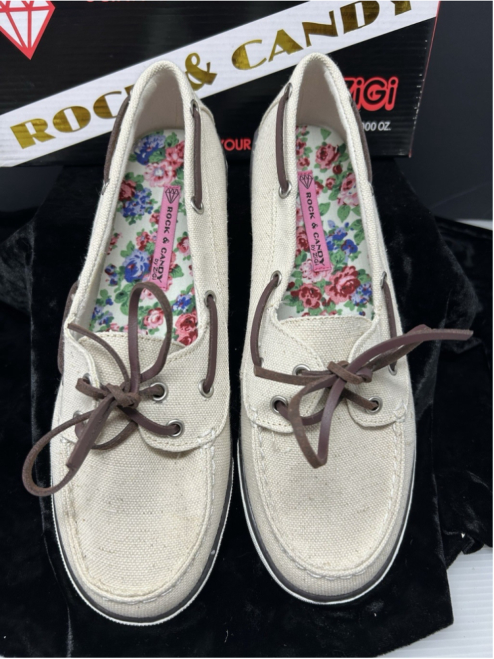 Women's ROCK & CANDY Boatie Canvas Loafer Sz 11M Casual Summer Boat Shoes Preppy